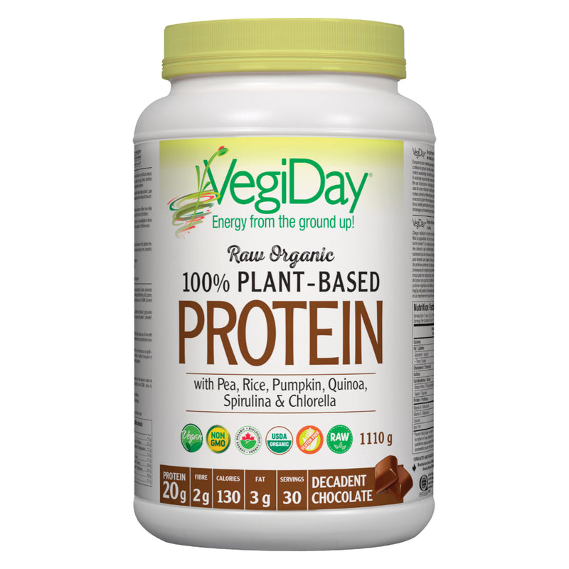 Container of Decadent Chocolate Raw Organic Plant-Based Protein 1.11 kg